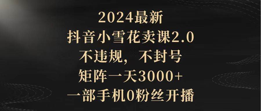 2024最新抖音小雪花卖课2.0 不违规 不封号 矩阵一天3000+一部手机0粉丝开播-蓝海无涯