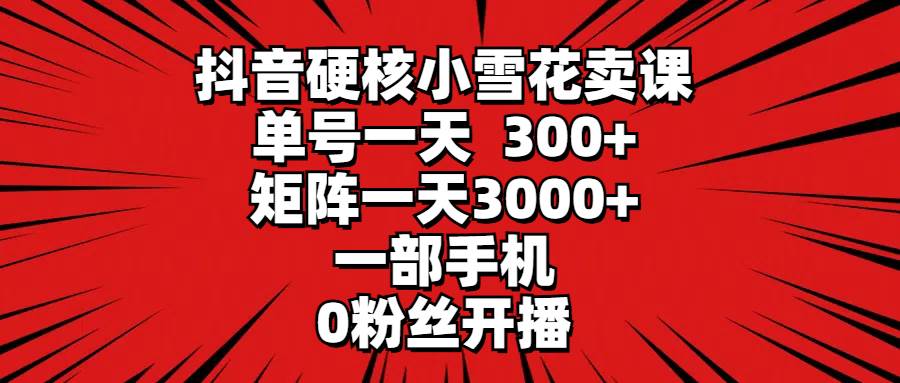 抖音硬核小雪花卖课，单号一天300+，矩阵一天3000+，一部手机0粉丝开播-蓝海无涯