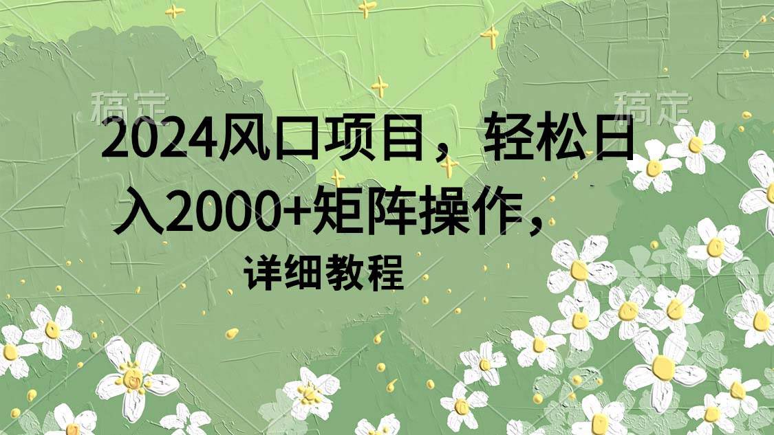 2024风口项目，轻松日入2000+矩阵操作，详细教程-蓝海无涯