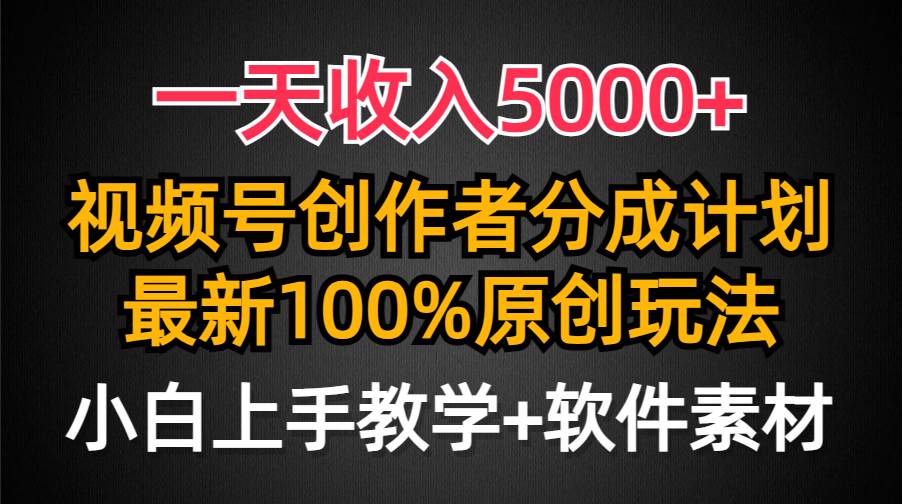 一天收入5000+，视频号创作者分成计划，最新100%原创玩法，小白也可以轻…-蓝海无涯