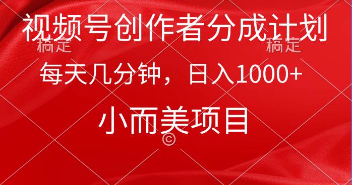 视频号创作者分成计划，每天几分钟，收入1000+，小而美项目-蓝海无涯