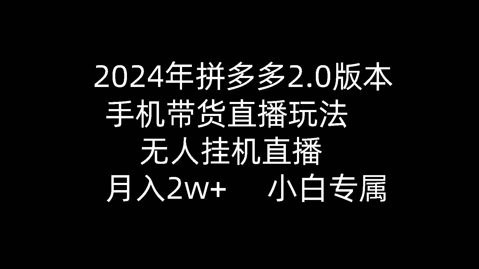 2024年拼多多2.0版本，手机带货直播玩法，无人挂机直播， 月入2w+， 小…-蓝海无涯