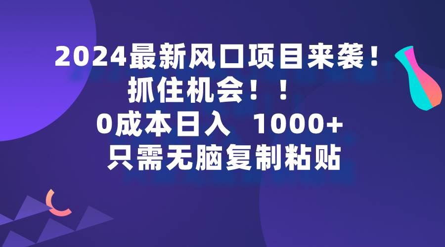 2024最新风口项目来袭，抓住机会，0成本一部手机日入1000+，只需无脑复…-蓝海无涯