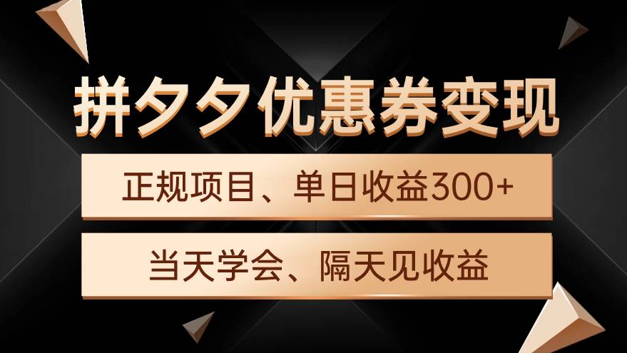 拼夕夕优惠券变现，单日收益300+，手机电脑都可操作-蓝海无涯