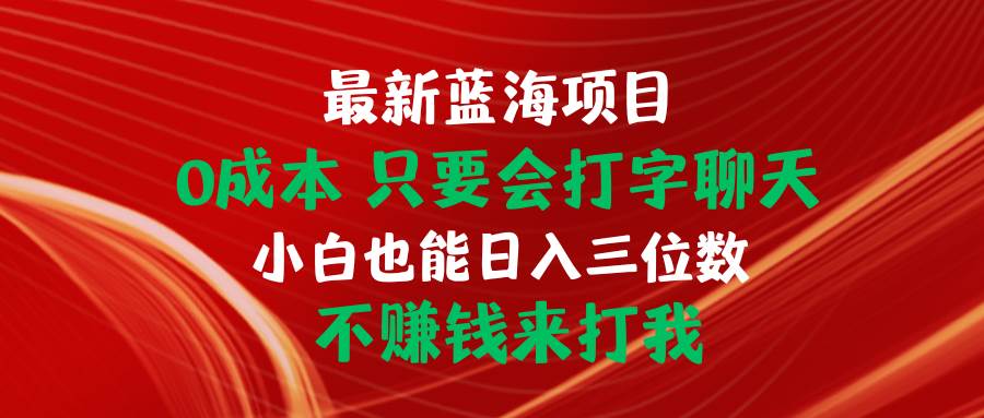 最新蓝海项目 0成本 只要会打字聊天 小白也能日入三位数 不赚钱来打我-蓝海无涯