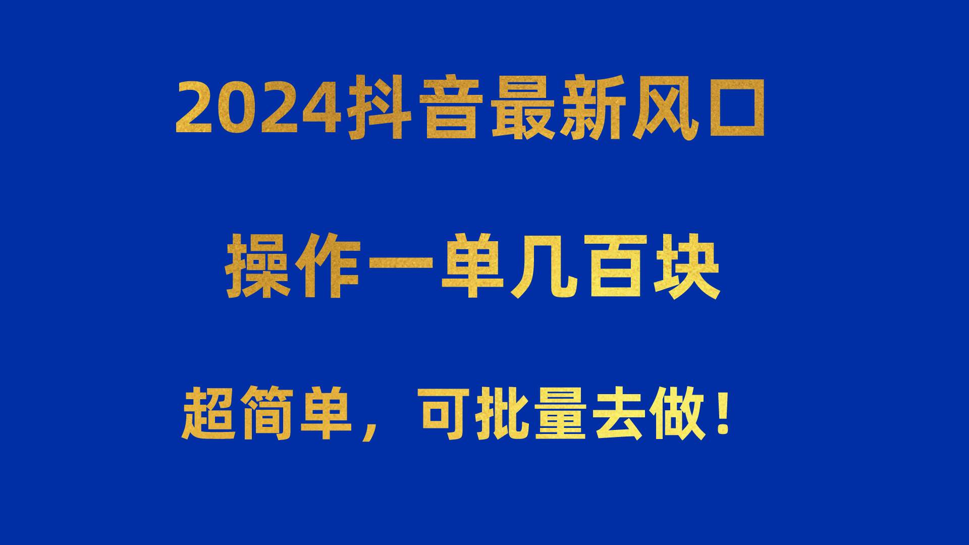 2024抖音最新风口！操作一单几百块！超简单，可批量去做！！！-蓝海无涯