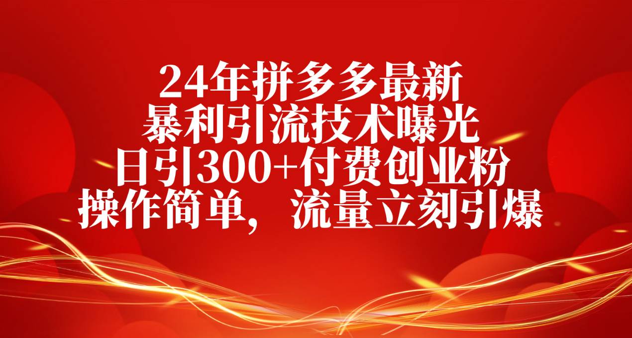 24年拼多多最新暴利引流技术曝光，日引300+付费创业粉，操作简单，流量…-蓝海无涯