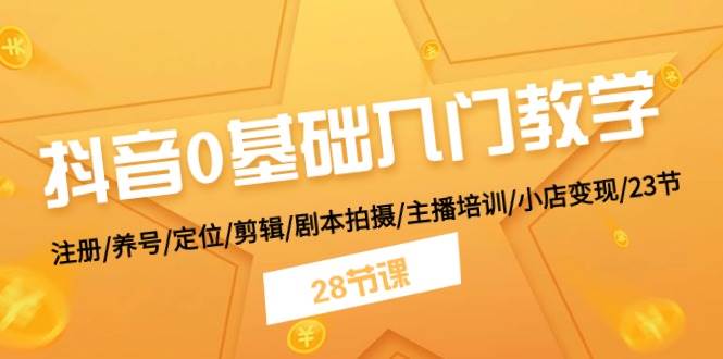 抖音0基础入门教学 注册/养号/定位/剪辑/剧本拍摄/主播培训/小店变现/28节-蓝海无涯