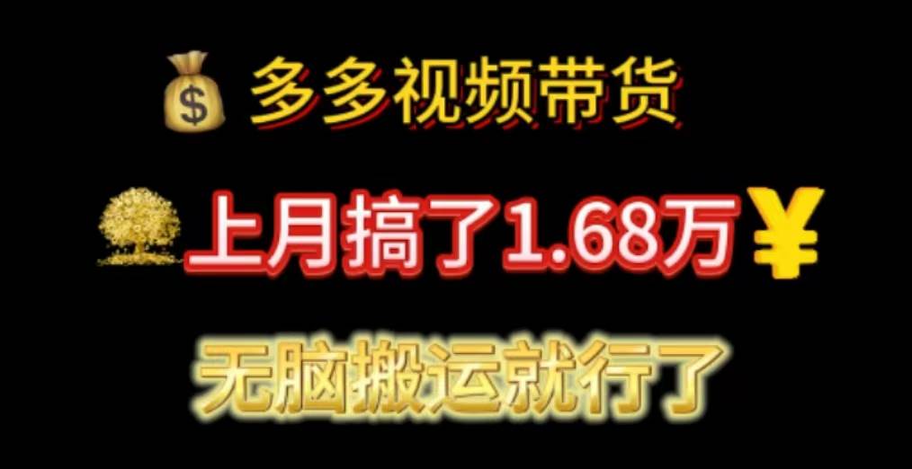 多多视频带货：上月搞了1.68万，无脑搬运就行了-蓝海无涯