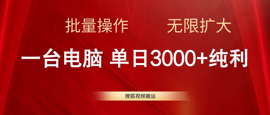 搜狐视频搬运，一台电脑单日3000+，批量操作，可无限扩大-蓝海无涯