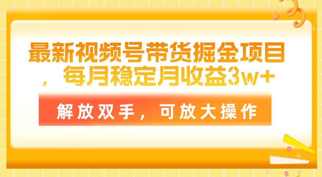 最新视频号带货掘金项目，每月稳定月收益3w+，解放双手，可放大操作-蓝海无涯