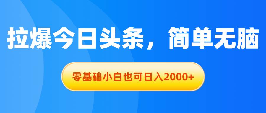 拉爆今日头条，简单无脑，零基础小白也可日入2000+-蓝海无涯