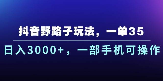 抖音野路子玩法，一单35.日入3000+，一部手机可操作-蓝海无涯