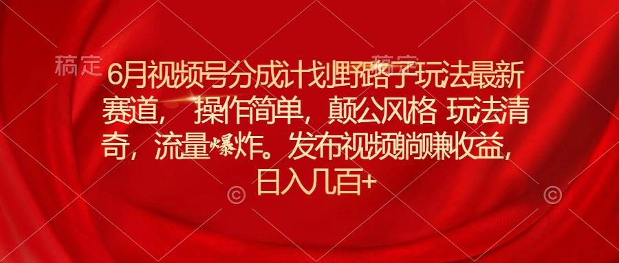 6月视频号分成计划野路子玩法最新赛道操作简单，颠公风格玩法清奇，流…-蓝海无涯