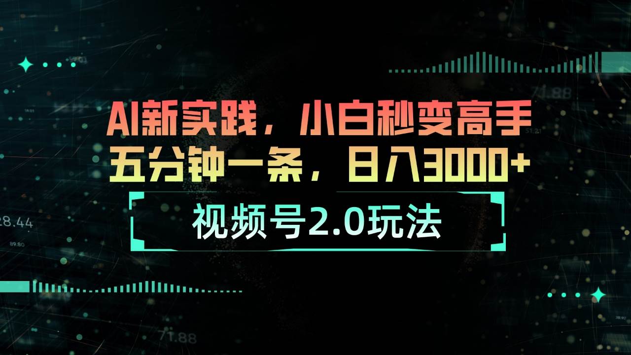 视频号2.0玩法 AI新实践，小白秒变高手五分钟一条，日入3000+-蓝海无涯