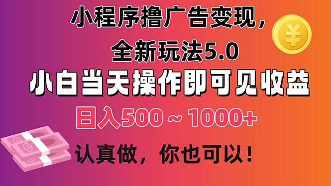 小程序撸广告变现，全新玩法5.0，小白当天操作即可上手，日收益 500~1000+-蓝海无涯