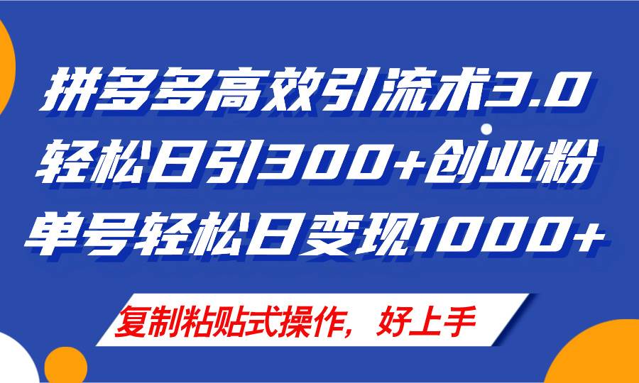 拼多多店铺引流技术3.0，日引300+付费创业粉，单号轻松日变现1000+-蓝海无涯