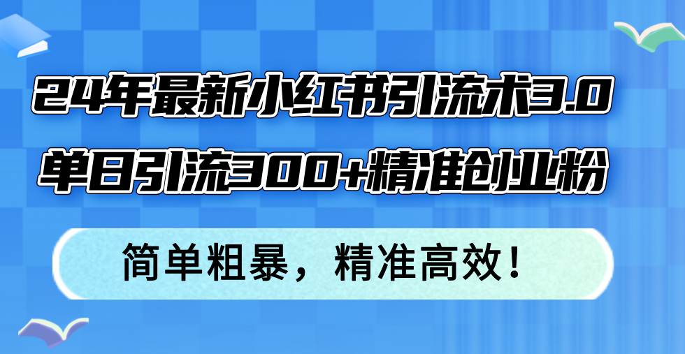 24年最新小红书引流术3.0，单日引流300+精准创业粉，简单粗暴，精准高效！-蓝海无涯