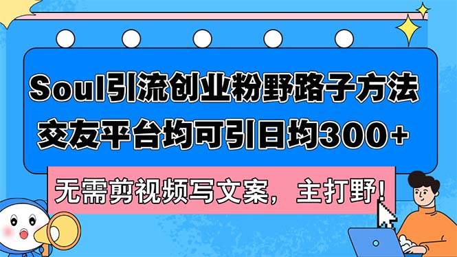 Soul引流创业粉野路子方法，交友平台均可引日均300+，无需剪视频写文案…-蓝海无涯