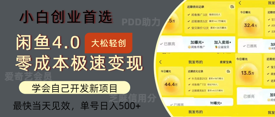 闲鱼0成本极速变现项目，多种变现方式，单号日入500+最新玩法-蓝海无涯