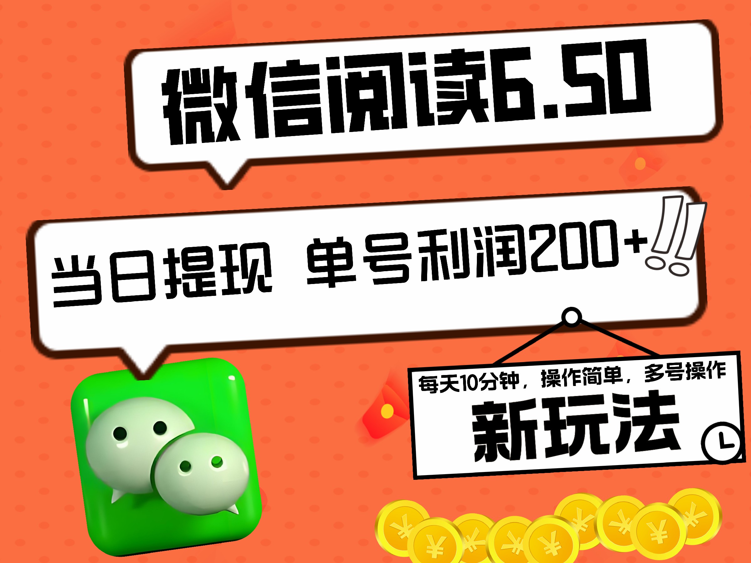 2024最新微信阅读6.50新玩法，5-10分钟 日利润200+，0成本当日提现，可矩阵多号操作-蓝海无涯