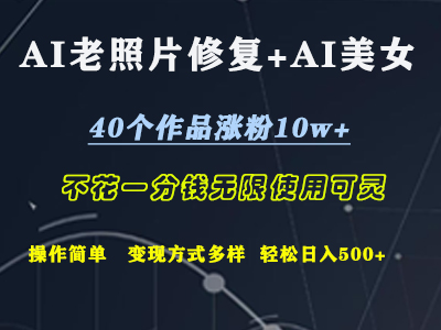 AI老照片修复+AI美女玩发  40个作品涨粉10w+  不花一分钱使用可灵  操作简单  变现方式多样话   轻松日去500+-蓝海无涯