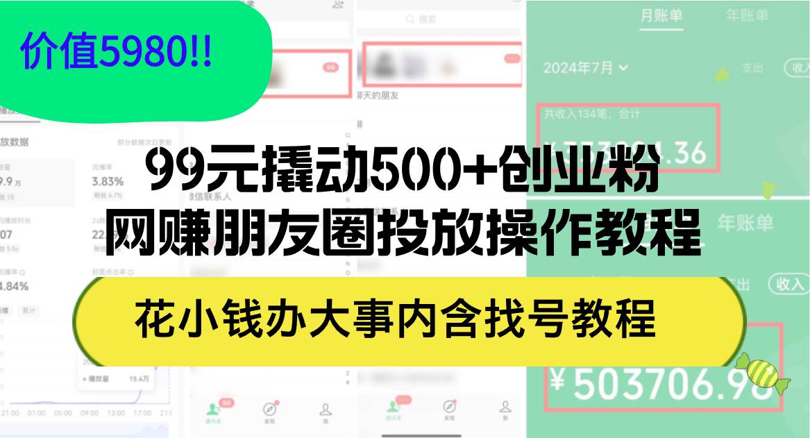 99元撬动500+创业粉，网赚朋友圈投放操作教程价值5980！花小钱办大事内…-蓝海无涯